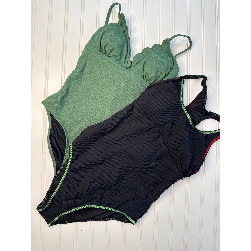 NWT Cupshe Alegria Scalloped Sage Tummy Control One-Piece Swimsuit BUNDLE Size M - Picture 2 of 6